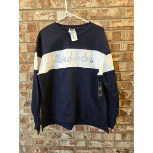 State of Hockey Sweatshirt Pullover Navy Blue White Striped Long Sleeve Large
